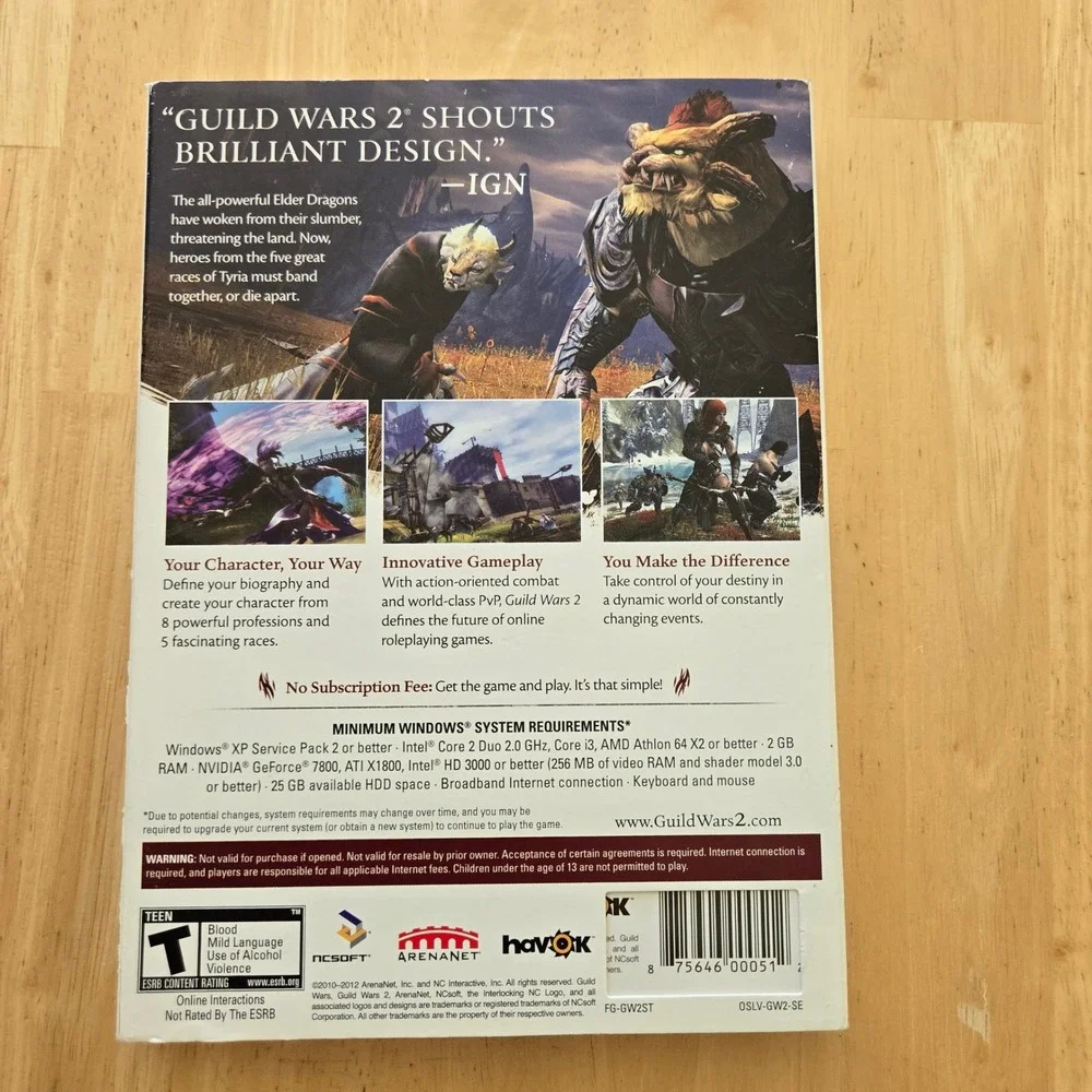 Guild Wars 2 PC DVD-ROM 2012 ArenaNet NCSoft MMORPG Physical Discs Slipcover